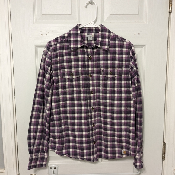 Carhartt Women's "Hamilton II" Flannel Button Down Shirt Size S in Purple - Picture 2 of 7